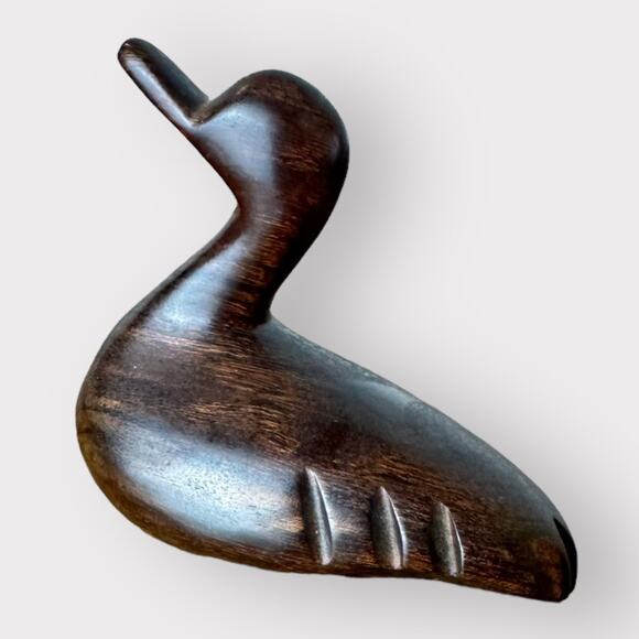 Vintage Hand Carved Hardwood Duck 3" Figure Statue Bird Retro MCM - Picture 1 of 12